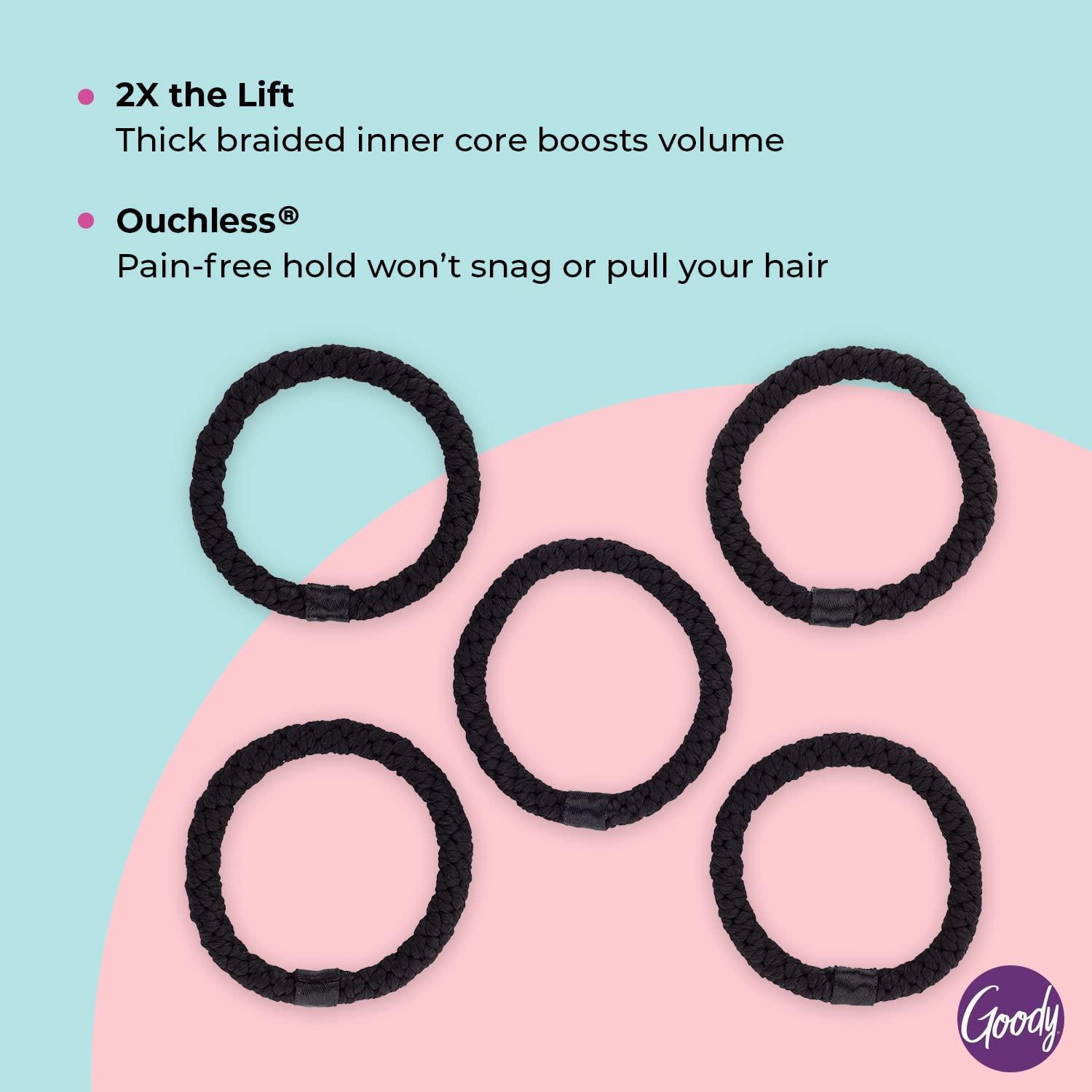 imageGOODY Volume Boost Ponytailers Elastics Hair Tie for Fine Hair  5 Count Brown  Ouchless PainFree Hair Accessories for Women Men Boys ampamp Girls  Perfect for Long Lasting Braids Ponytails ampamp MoreVolume Boost Black 5 Ct Fine Hair