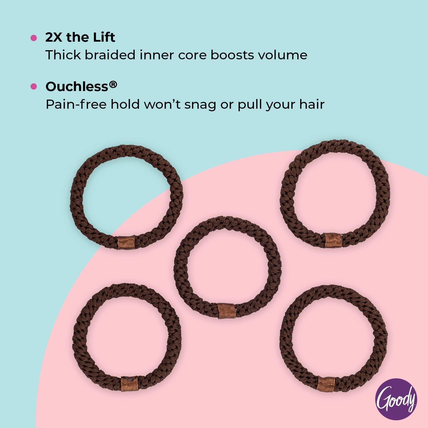 imageGOODY Volume Boost Ponytailers Elastics Hair Tie for Fine Hair  5 Count Brown  Ouchless PainFree Hair Accessories for Women Men Boys ampamp Girls  Perfect for Long Lasting Braids Ponytails ampamp MoreVolume Boost Brown 5 Ct Fine Hair