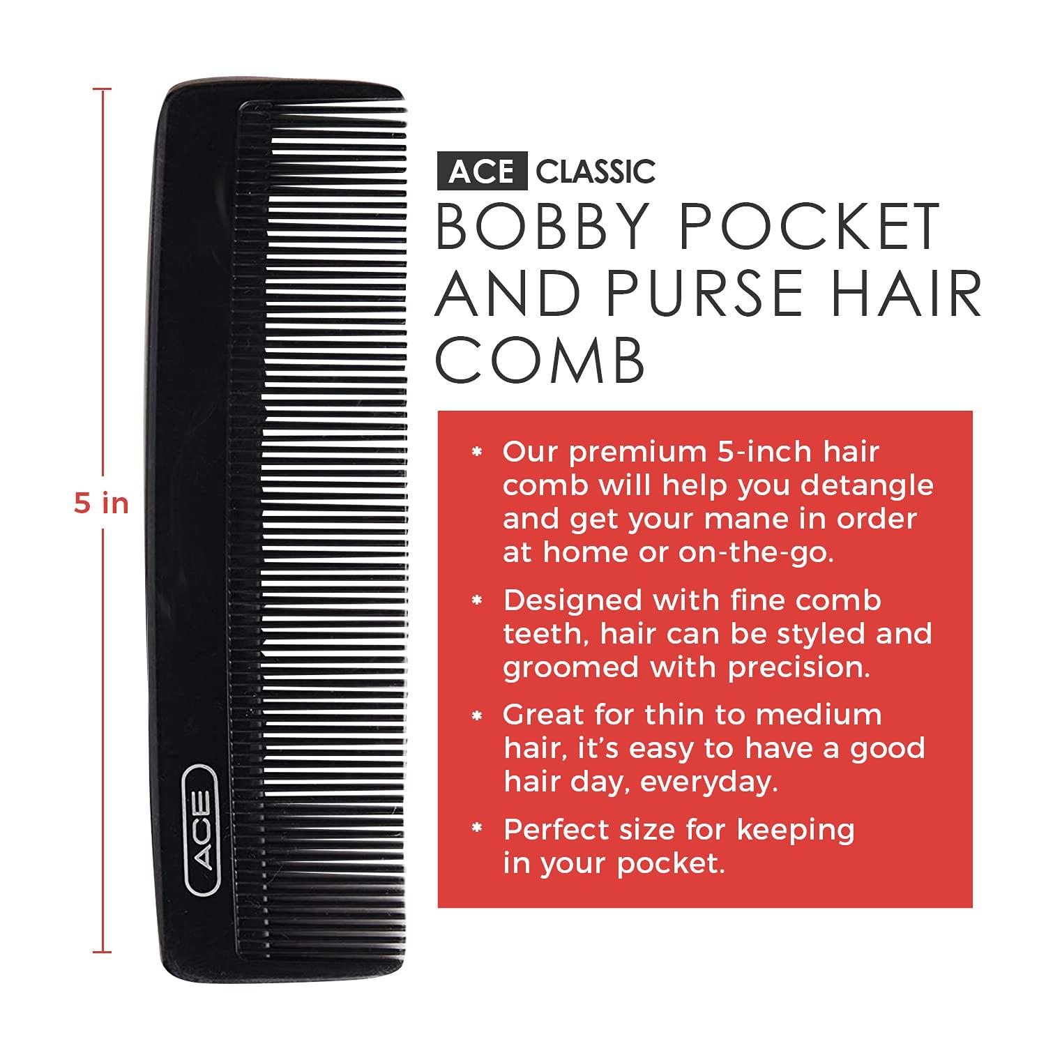 imageGoody Ace Classic Bobby Pocket and Purse Comb  5 Inch Black Durable ampamp Flexible Teeth Suitable for All Hair Types Fine Comb Teeth for Thin to Medium Hair5 Inch Pack of 2
