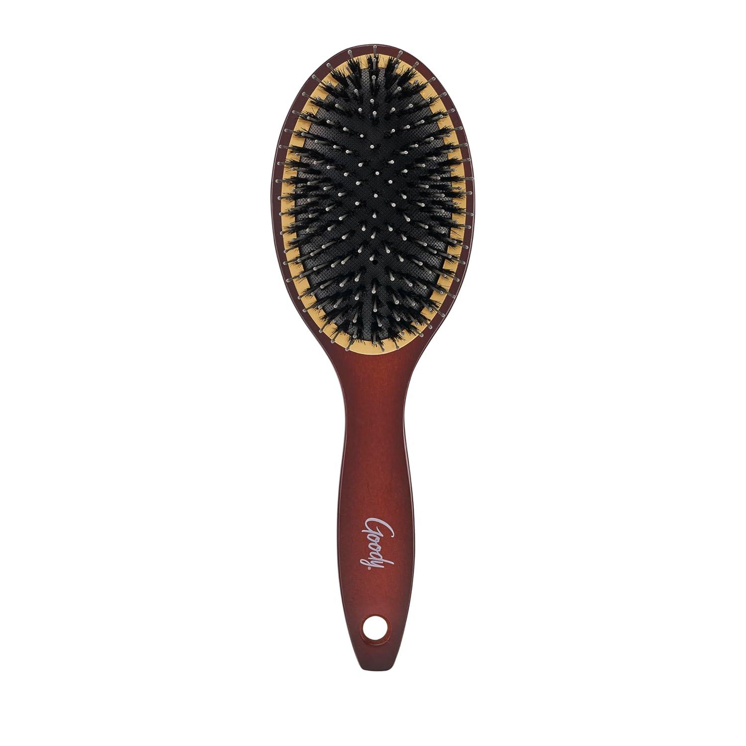 imageGoody Ceramic Hair Brush Oval Cushion  Natural Boar and Nylon Bristle Mix to Enhance Shine ampamp Smooth Hair Fights Frizz and Static  Premium Wood Design is PainFree for All Hair Types
