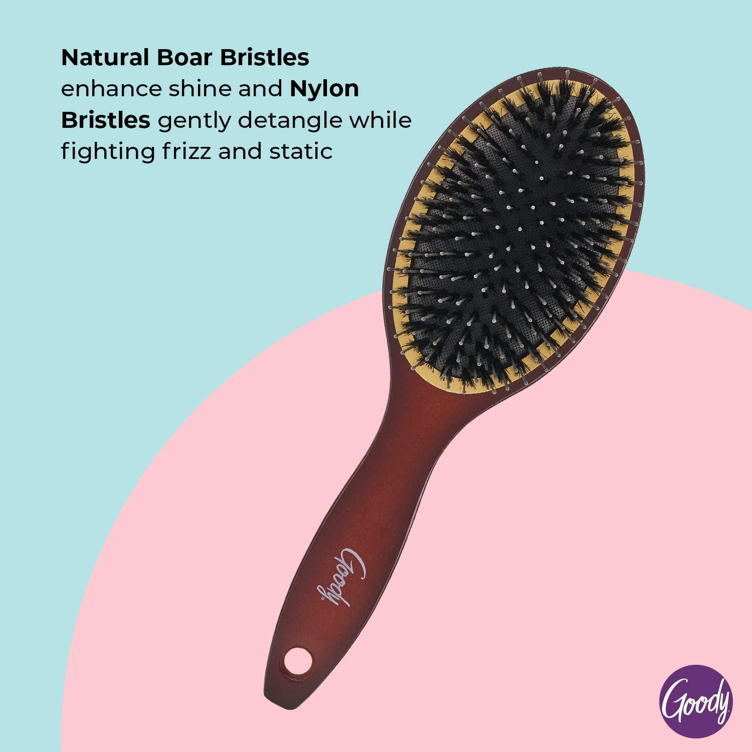 imageGoody Ceramic Hair Brush Oval Cushion  Natural Boar and Nylon Bristle Mix to Enhance Shine ampamp Smooth Hair Fights Frizz and Static  Premium Wood Design is PainFree for All Hair Types
