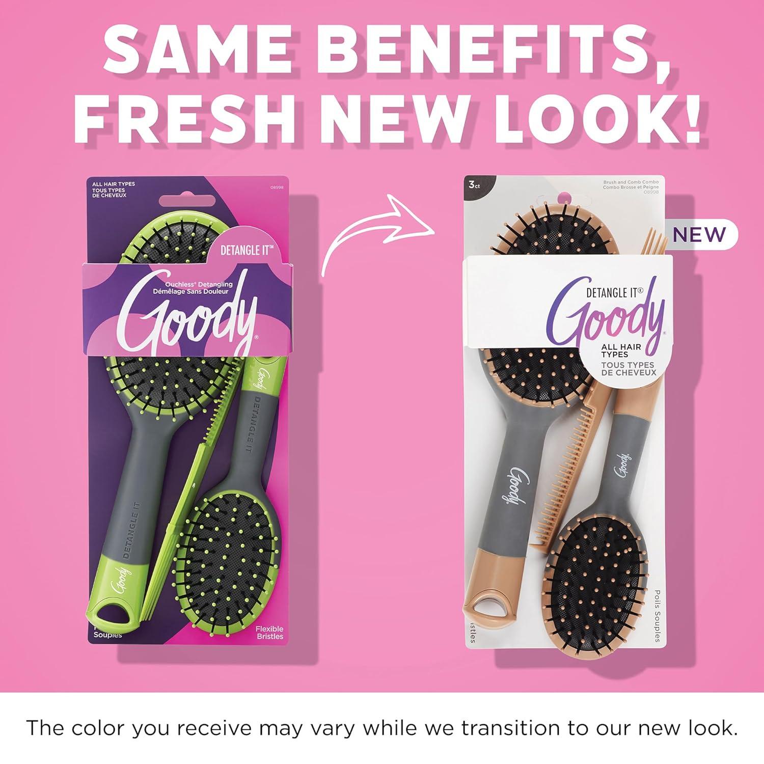 imageGoody Detangle It Hair Brushes Set  Large Oval Paddle Brush  Detangling Comb  Mini Brush Suitable for Detangling ampamp Styling Pick Comb for Tangles OntheGo For Wet or Dry Hair BrownGrey