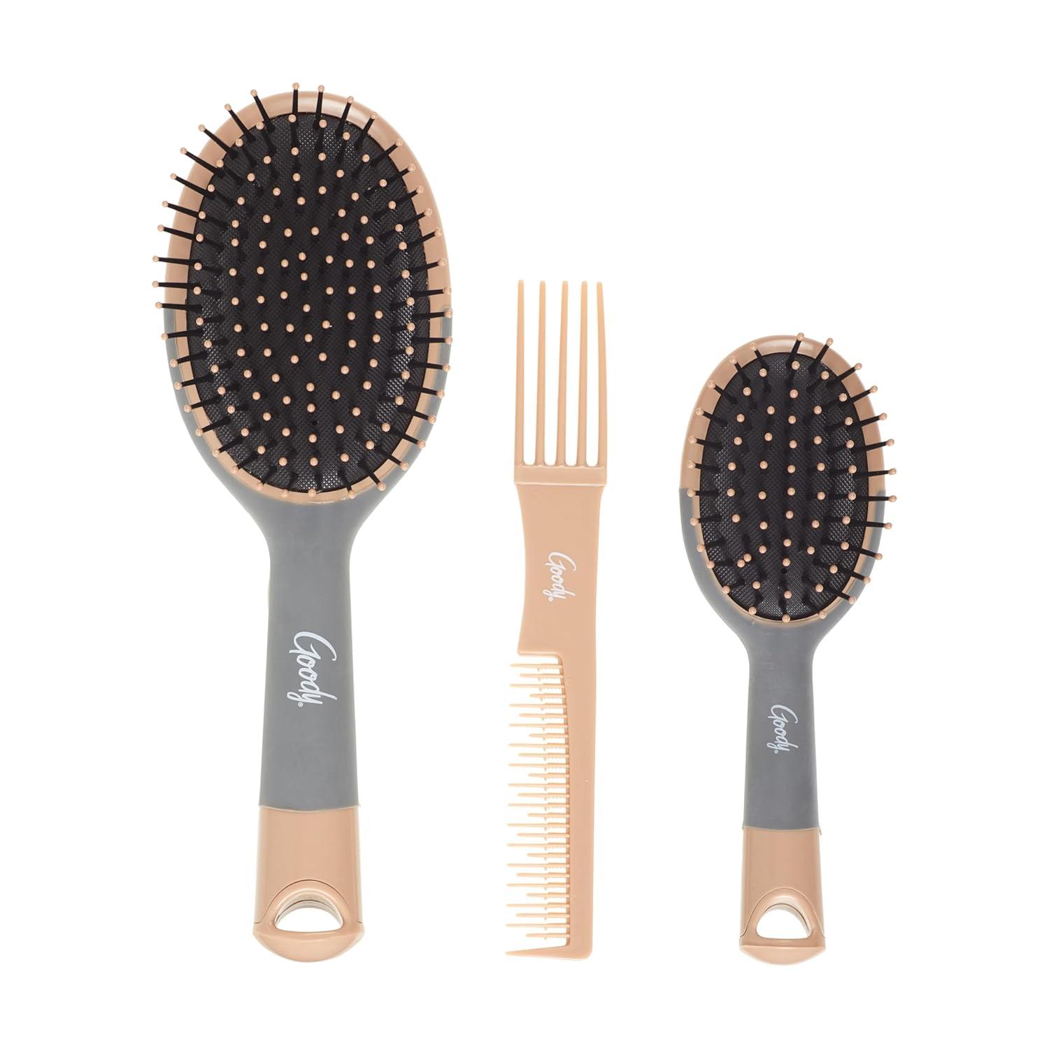 imageGoody Detangle It Hair Brushes Set  Large Oval Paddle Brush  Detangling Comb  Mini Brush Suitable for Detangling ampamp Styling Pick Comb for Tangles OntheGo For Wet or Dry Hair BrownGrey