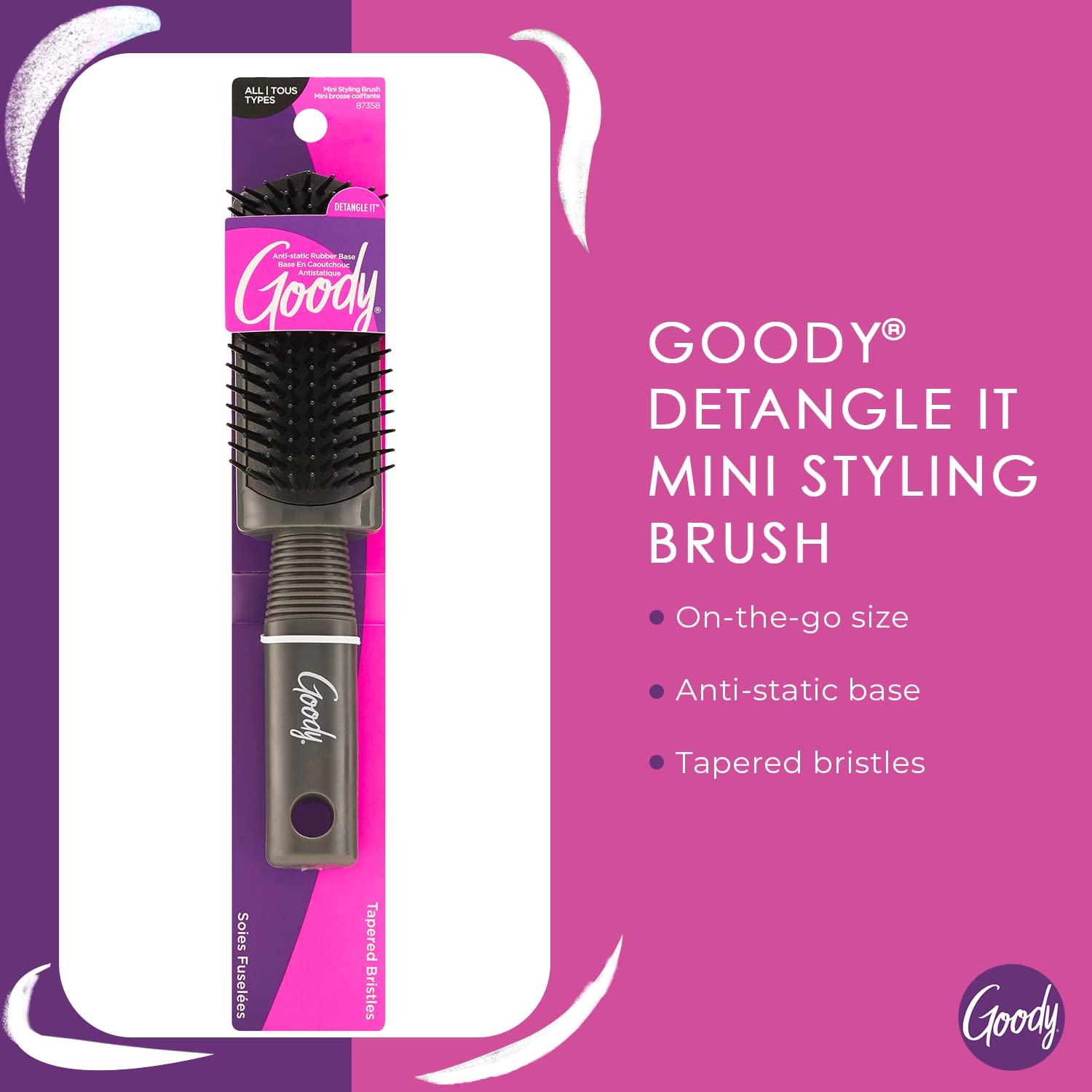 imageGoody Mini Styling Brush with Rubber Base  Detangler Brush For Quick TouchUps Throughout The Day for All Hair Types  PainFree Hair Accessories for Women Men Boys and Girls