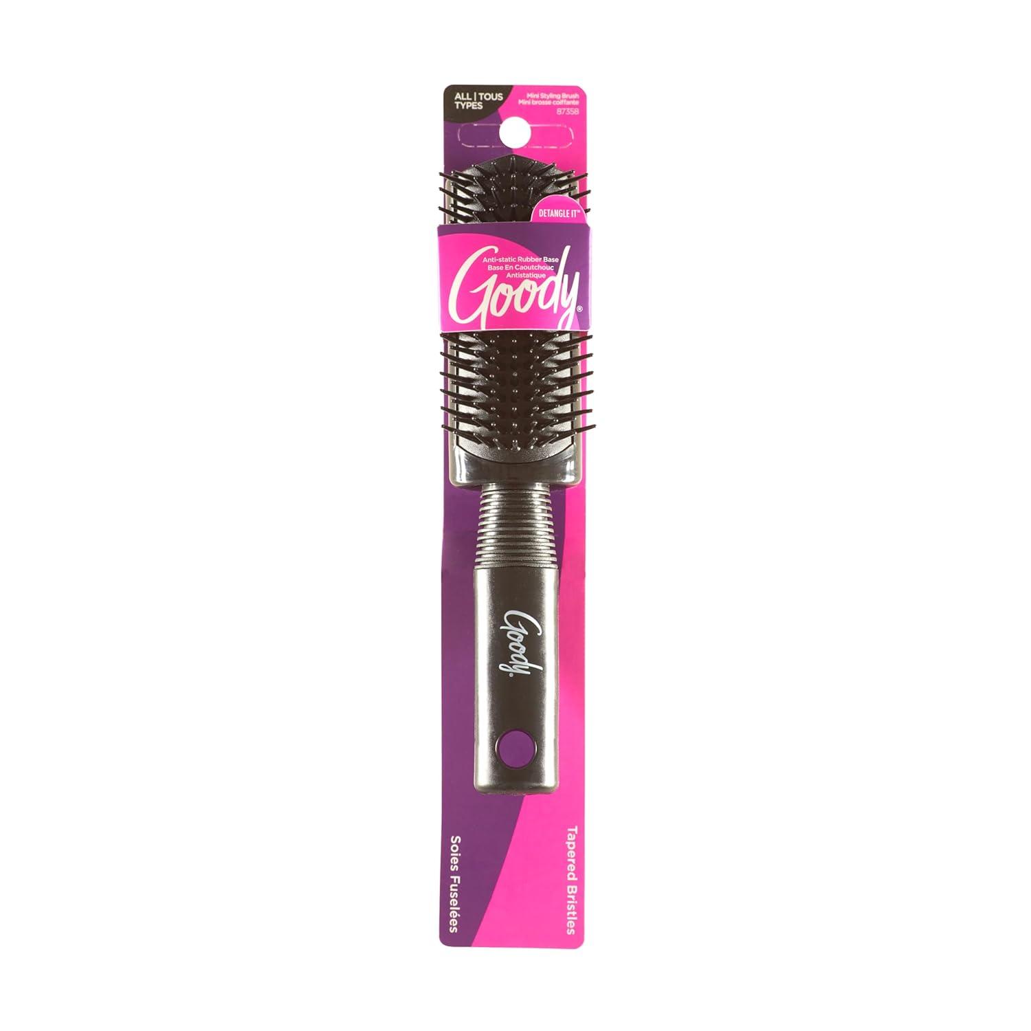 imageGoody Mini Styling Brush with Rubber Base  Detangler Brush For Quick TouchUps Throughout The Day for All Hair Types  PainFree Hair Accessories for Women Men Boys and Girls