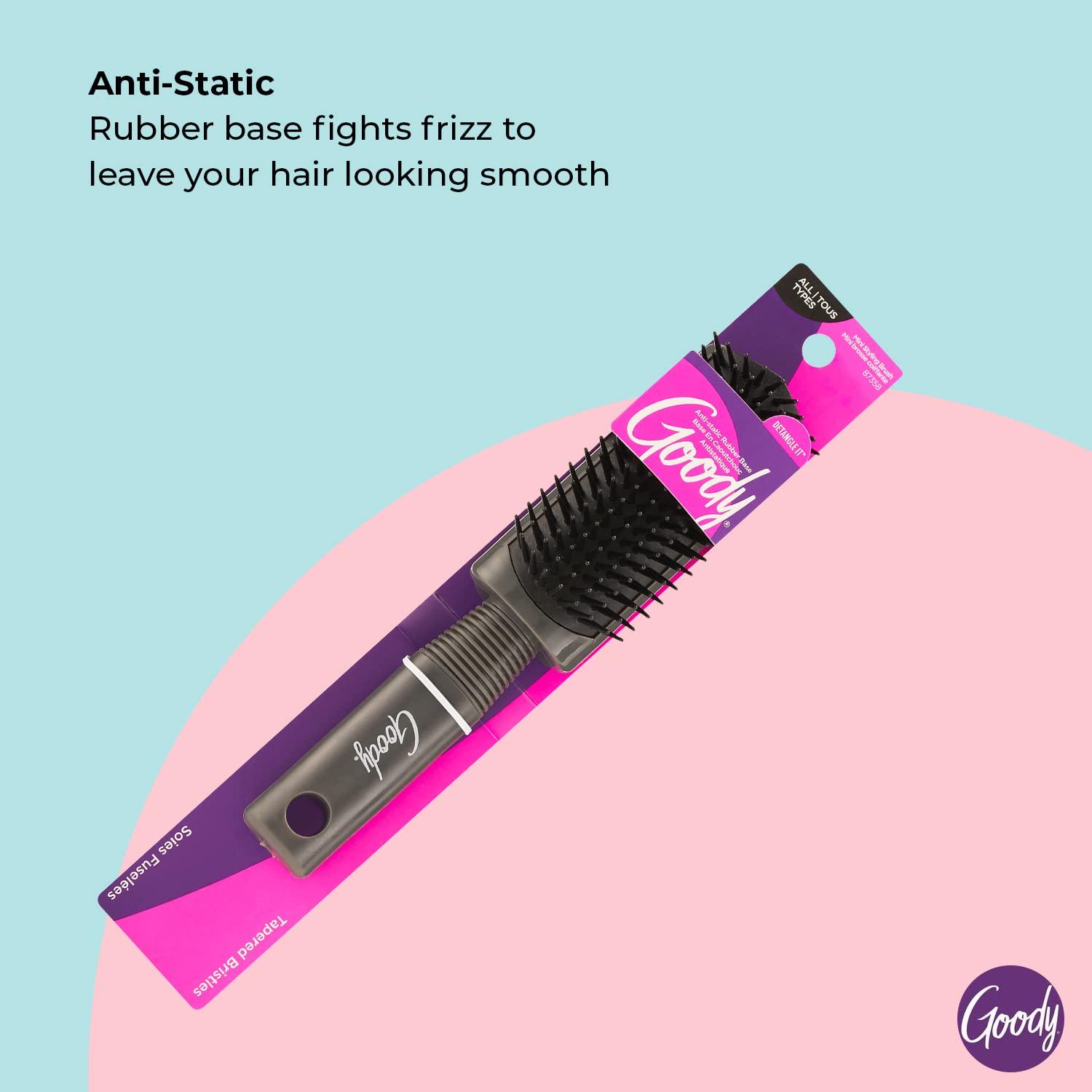 imageGoody Mini Styling Brush with Rubber Base  Detangler Brush For Quick TouchUps Throughout The Day for All Hair Types  PainFree Hair Accessories for Women Men Boys and Girls