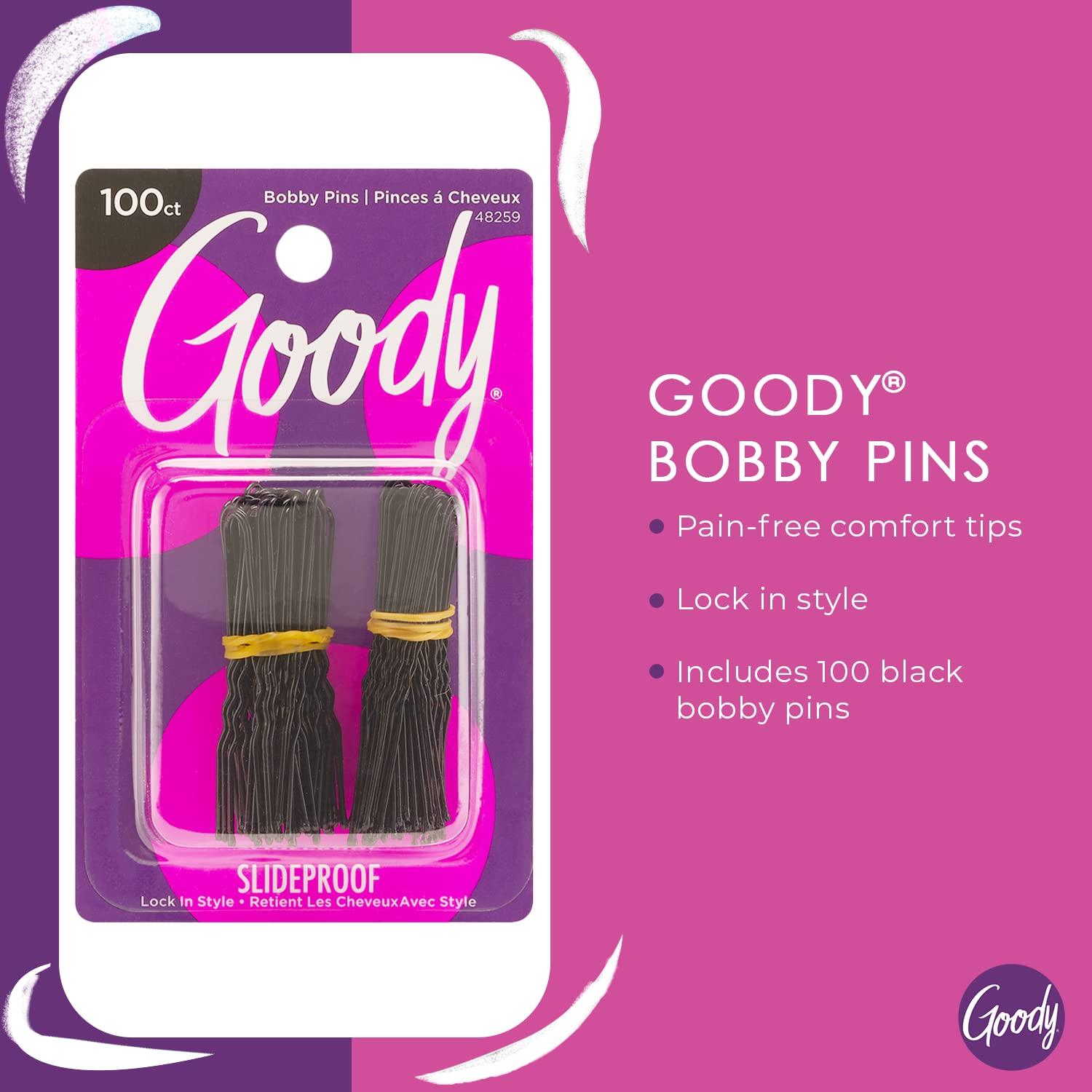 imageGoody Styling Hair Bobby Pins  100 Count Black  Slideproof and LockIn Place  Suitable for All Hair Types  PainFree Hair Accessories for Women and Girls  All Day Comfort