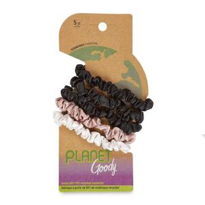 imageGOODY Planet Ouchless Satin Skinny Scrunchies 5ct BlackNavyand RustBlack  Cream  Blush