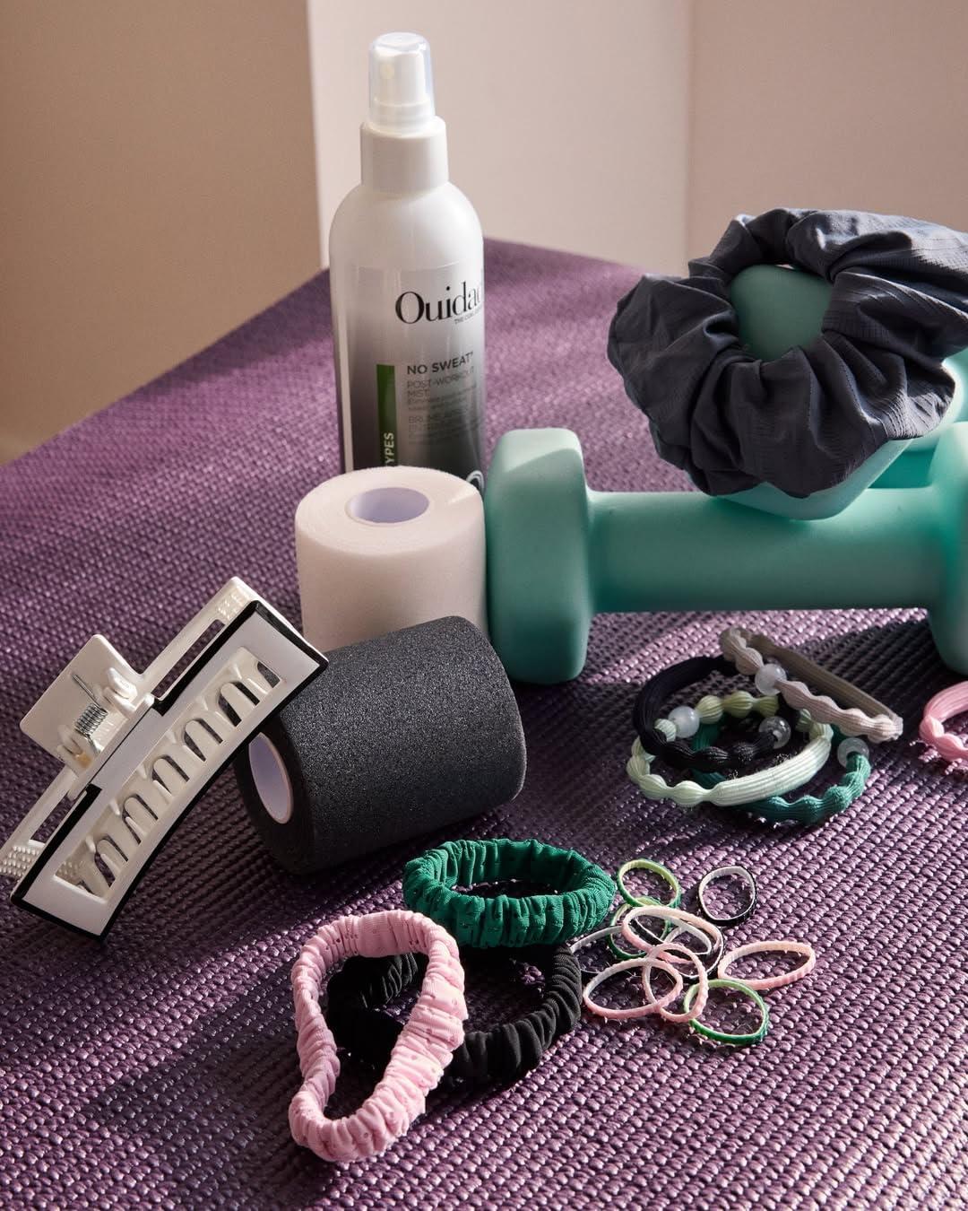 imageGoody Sport Ouchless Thin Scrunchies  4 Ct Gray ampamp Black SportLevel Grip for Workouts SweatWicking No Damage Hair Ties All Hair TypesGreen Pink