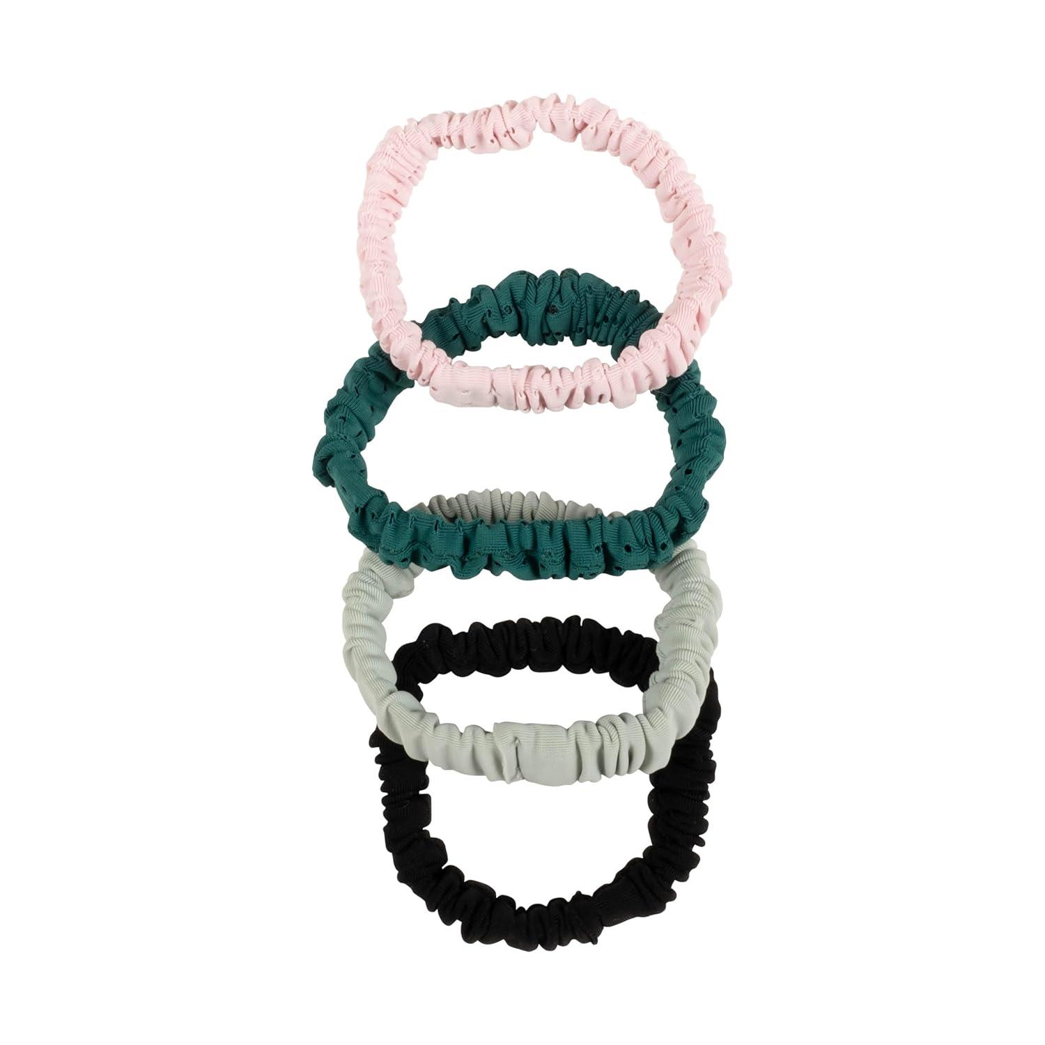 imageGoody Sport Ouchless Thin Scrunchies  4 Ct Gray ampamp Black SportLevel Grip for Workouts SweatWicking No Damage Hair Ties All Hair TypesGreen Pink