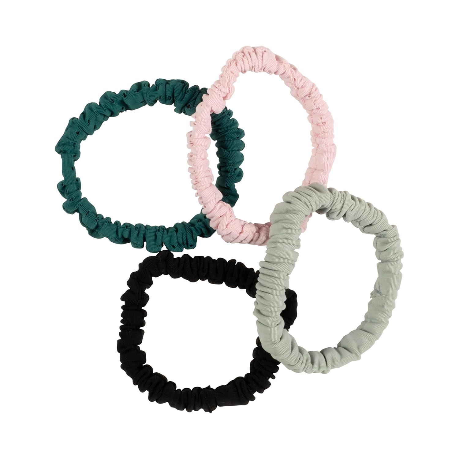 imageGoody Sport Ouchless Thin Scrunchies  4 Ct Gray ampamp Black SportLevel Grip for Workouts SweatWicking No Damage Hair Ties All Hair TypesGreen Pink