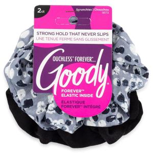 imageGoody Ouchless Forever Satin Scrunchies 2 Ct Brown ampamp Black 3X Stronger DamageFree Hold Hair Scrunchies 16 Strand Inner Core Styling Accessories for Women ampamp Men For MediumThick HairBlack Dots