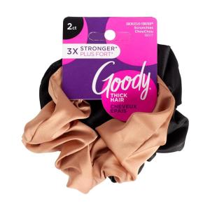 imageGoody Ouchless Forever Satin Scrunchies 2 Ct Brown ampamp Black 3X Stronger DamageFree Hold Hair Scrunchies 16 Strand Inner Core Styling Accessories for Women ampamp Men For MediumThick HairSatin Neutral