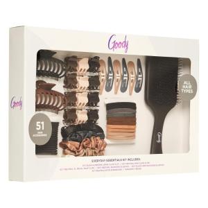 imageGoody Hair Accessories Kit Everyday Essentials for Women  51 PC Neutral Color Set for All Types  Ouchless DamageFree Ties SlideProof Claw Clips Snap Clips Scrunchies Tanglefix Brush