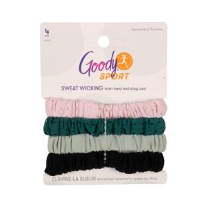 imageGoody Sport Ouchless Thin Scrunchies  4 Ct Gray ampamp Black SportLevel Grip for Workouts SweatWicking No Damage Hair Ties All Hair TypesGreen Pink