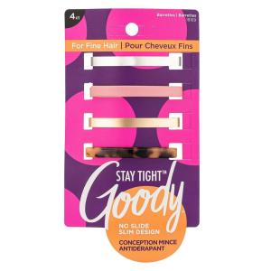 imageGoody Stay Tight Fine Hair Barrettes 4 Ct Assorted Colors SlideProof Flat Clips Comfortable ampamp Versatile Styling Accessories for Women Men Boys ampamp Girls Clips for All Hair Types Color Will VaryAssorted