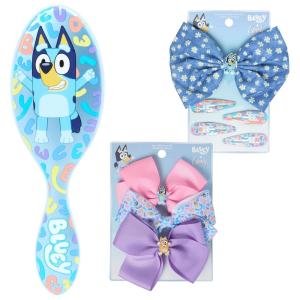 imageWet Brush Bluey Kids Midi Hair Brush Limited Edition Orange  Goody x Bluey Multicolor Floral Bow Barrette and Snap Clips 5ct  Multicolor Bow Barrettes 3ct Blue Pink amp Purple